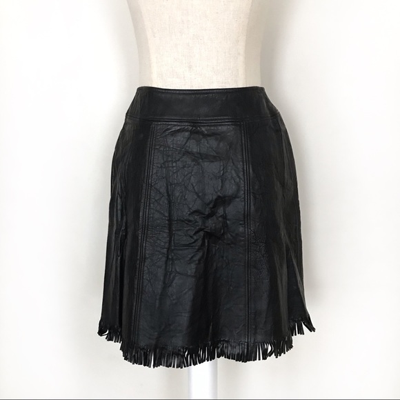 Vintage 60’s Fringed Western Black Leather Skirt - Picture 4 of 7